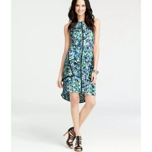 Ann Taylor Garden Floral Dress Green Black Hi Lo